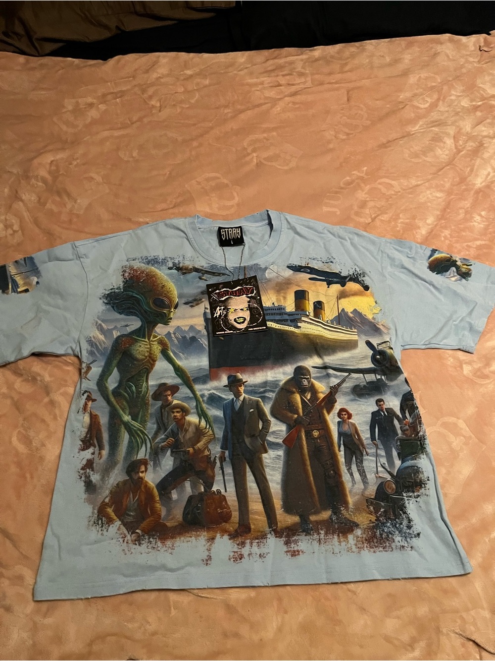 Astars Light Blue Short Sleeve Graphic Crewneck Tee